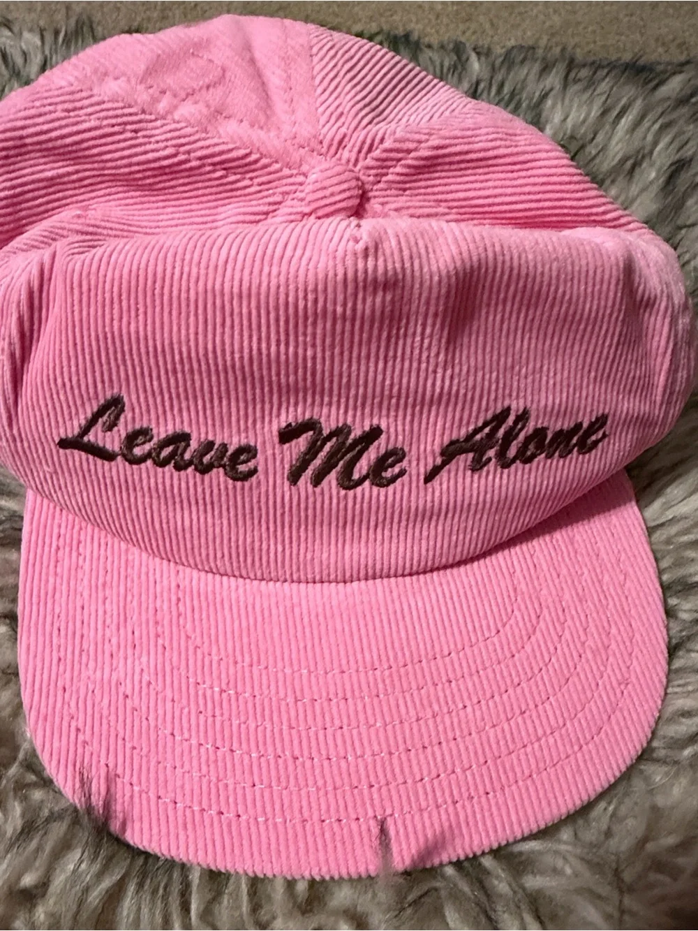 Daydreamer Leave Me Alone Pink Corduroy Pink Dad Embroidered Baseball Hat